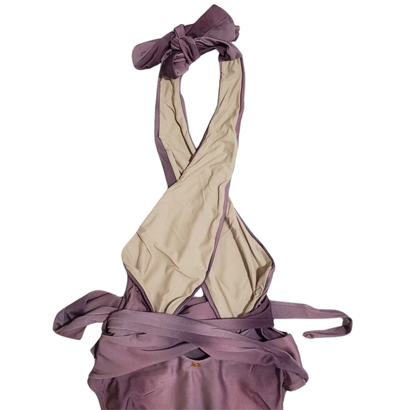 PQ SWIM Alex One-piece Swimsuit Halter Cutout Tie Waist Women Violet Purple NWT - Picture 5 of 6